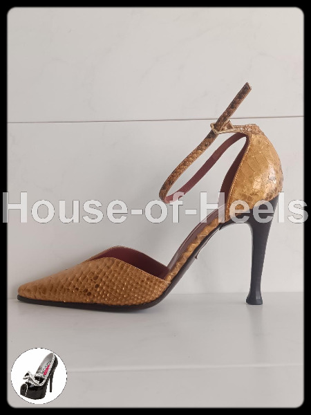 Escarpins Sergio Rossi 36 talon 10cm cuir/python doré