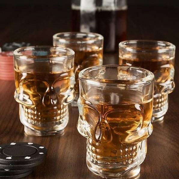  Set de Verres Shooters Tête de Mort en Relief (pack de 4)