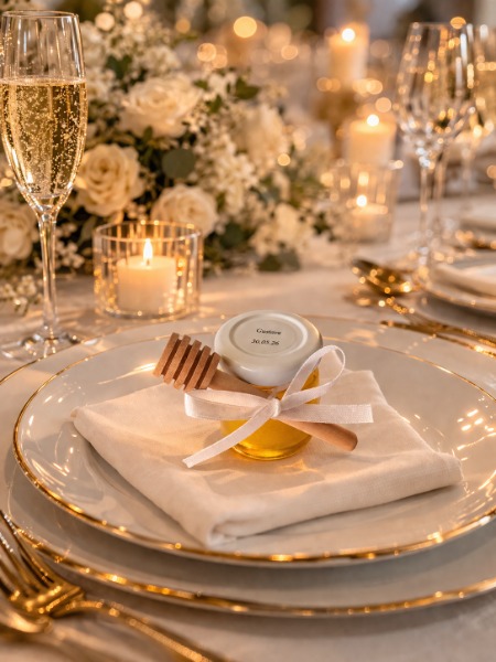 Marque-places et cadeaux invités Mariage - mini pots de miel
