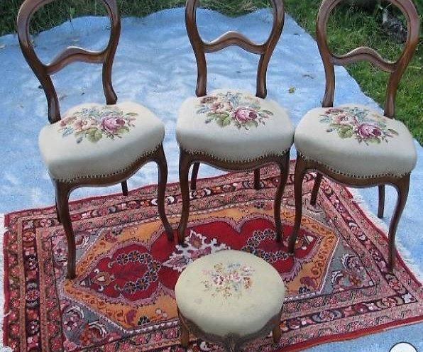 3 neu gepolsterte Stil Louis Philippe Stühle Gobelin