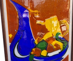 Vitrail d'Art en relief : "La Broc Bleue aux Fruits Mûrs" par Maître Verrier Daniel Dechambenoy
