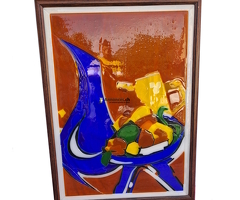 Vitrail d'Art en relief : "La Broc Bleue aux Fruits Mûrs" par Maître Verrier Daniel Dechambenoy