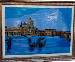 Vitrail d'Art en relief : "La Salute au Grand Canal" par Maître Vitrier Daniel Dechambenoy