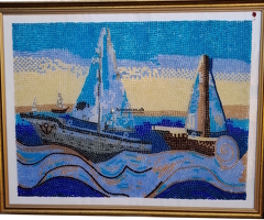 Vitrail d'Art en relief : "Voiliers au Crépuscule" par Maître Verrier Daniel Dechambenoy