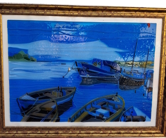 Vitrail d'Art en relief : "Le Port aux Reflets Azurés" par Maître Verrier Daniel Dechambenoy